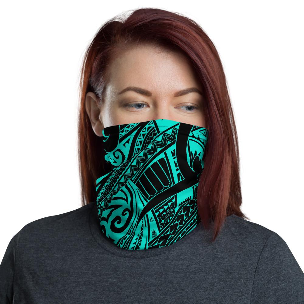 Hawaiian Bandana - Polynesian Curly Tatau Turquoise Neck Gaiter One Size Art - Polynesian Pride