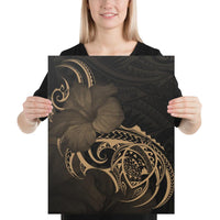 Hawaii Map Turtle Hibiscus Divise Polynesian Gold Canvas 16x20 Canvas Gold - Polynesian Pride