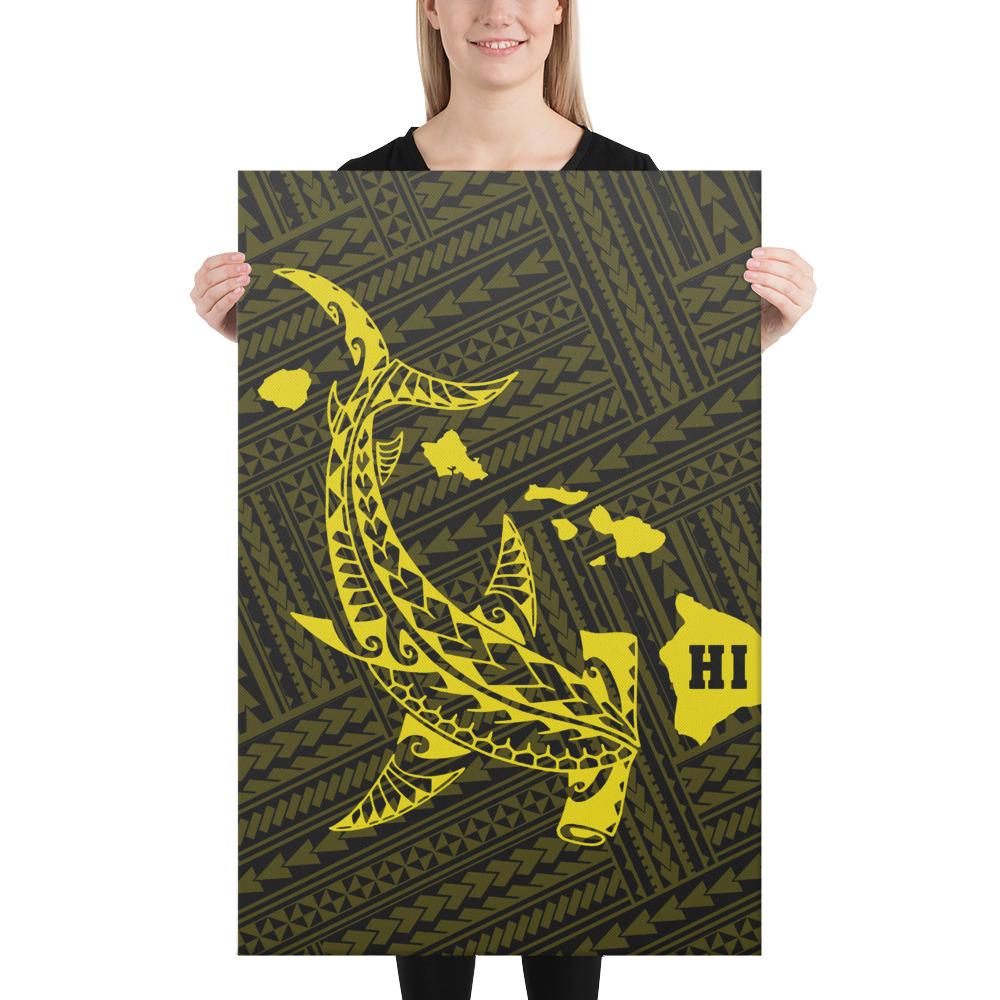 Hawaiian Map Hammerhead Shark Polynesian Canvas Yellow 24x36 Canvas Yellow - Polynesian Pride