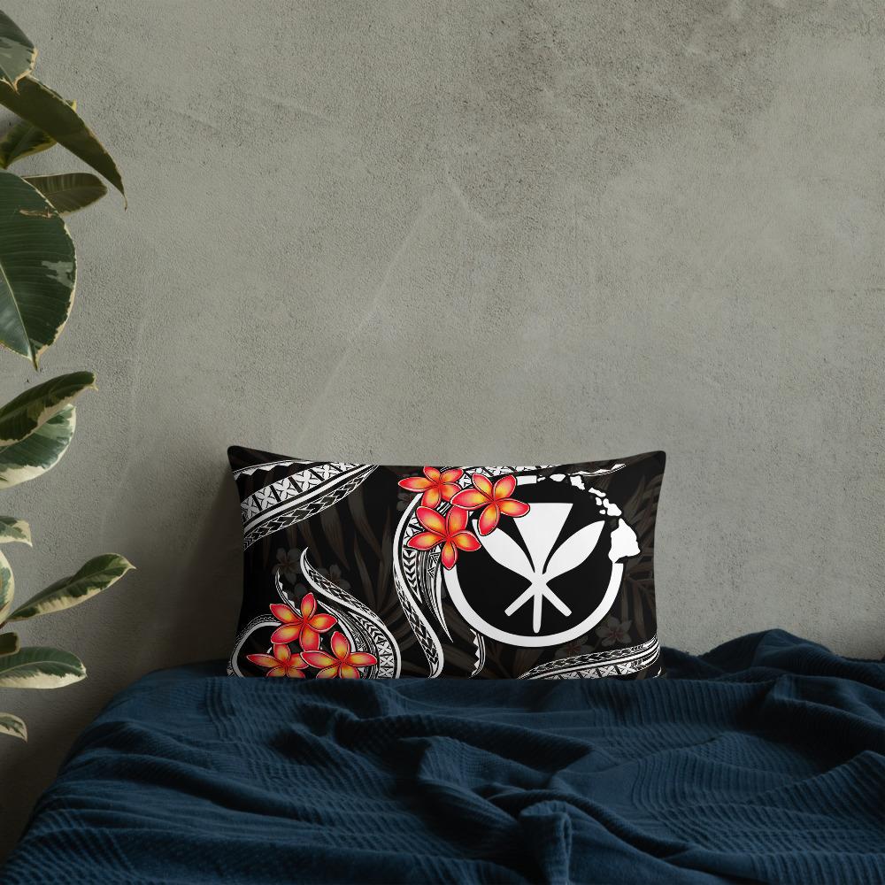 Polynesian Hawaii Pillow - White Plumeria Pillow 20 x 12 Black - Polynesian Pride