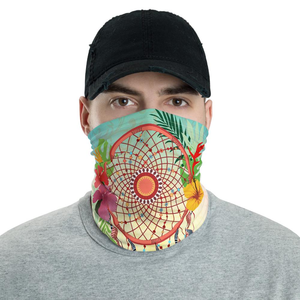 Hawaiian Bandana - Flower Dreamcatcher Neck Gaiter Black One Size - Polynesian Pride