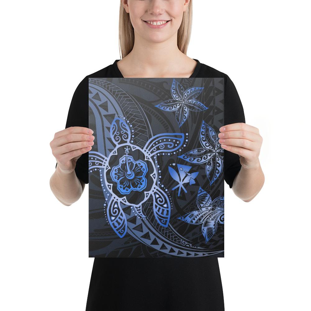 Kanaka Map Hibiscus Plumeria Turtle Art Blue Polynesian Canvas 12x16 Canvas Blue - Polynesian Pride