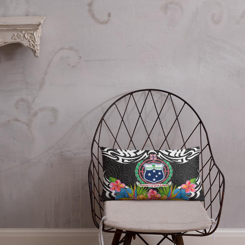 Samoa Pillow - Coat Of Arms With Tropical Flowers - Polynesian Pride
