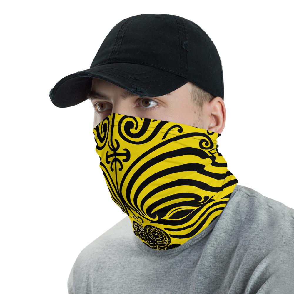 Polynesian Maori Mask Yellow Unisex Neck Gaiter - Polynesian Pride