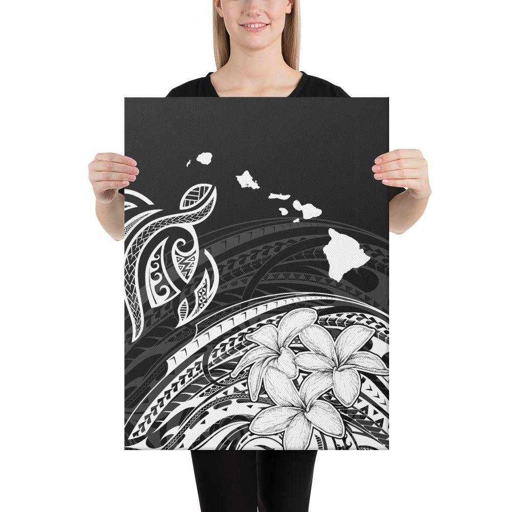 Hawaii Turtle Polynesian Map Plumeria White Canvas 18x24 Canvas White - Polynesian Pride