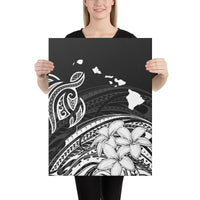 Hawaii Turtle Polynesian Map Plumeria White Canvas 18x24 Canvas White - Polynesian Pride