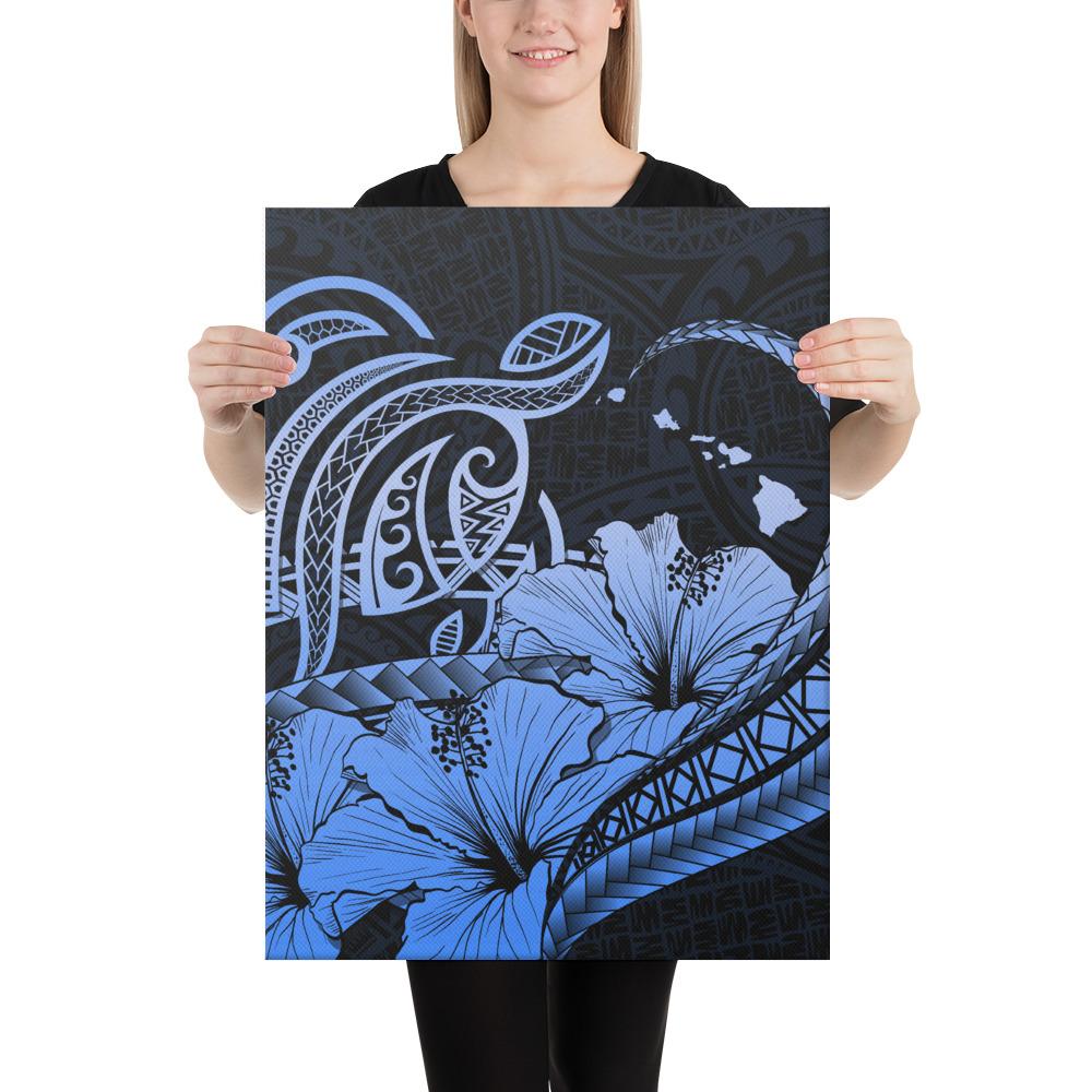 Hawaii Turtle Map Polynesian Blue Canvas 18x24 Canvas Blue - Polynesian Pride