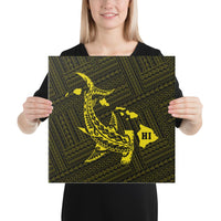 Hawaiian Map Hammerhead Shark Polynesian Canvas Yellow 16x16 Canvas Yellow - Polynesian Pride