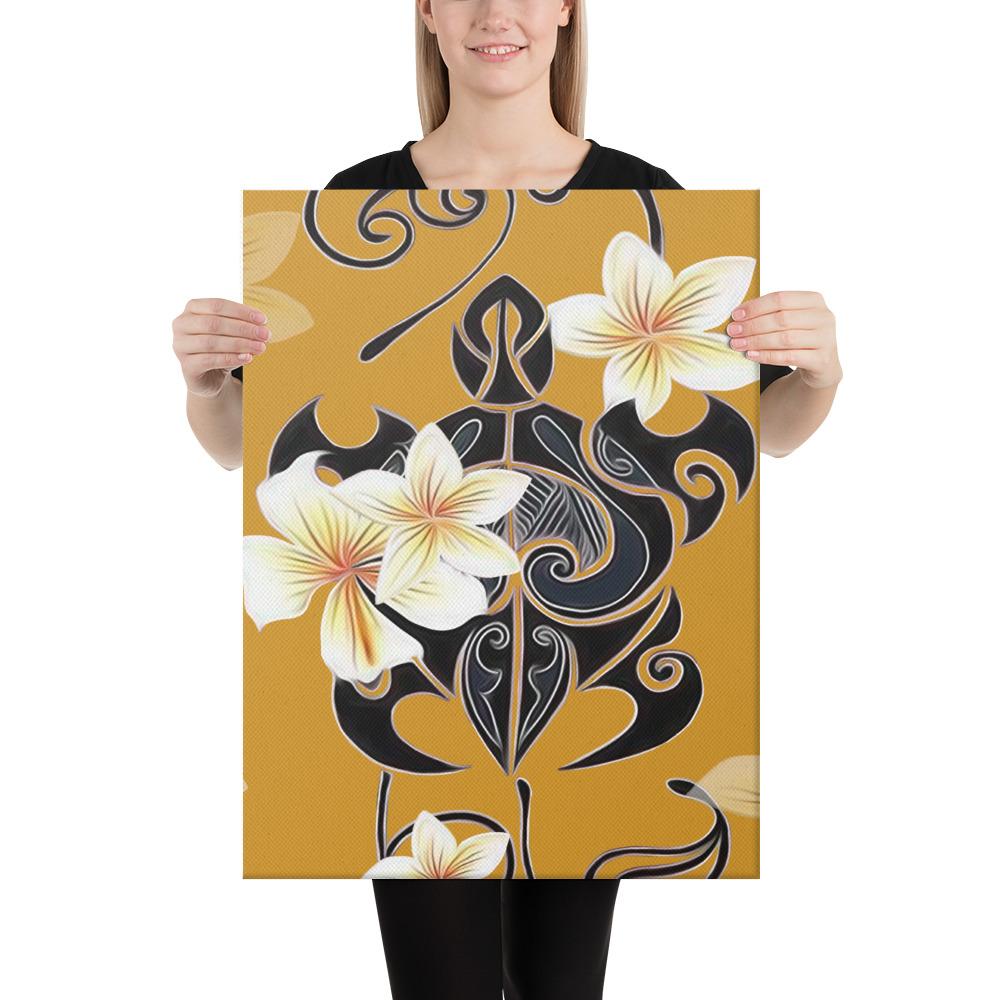 Turtle Poly Tribal Plumeria Yellow Canvas 18x24 Canvas Yellow - Polynesian Pride