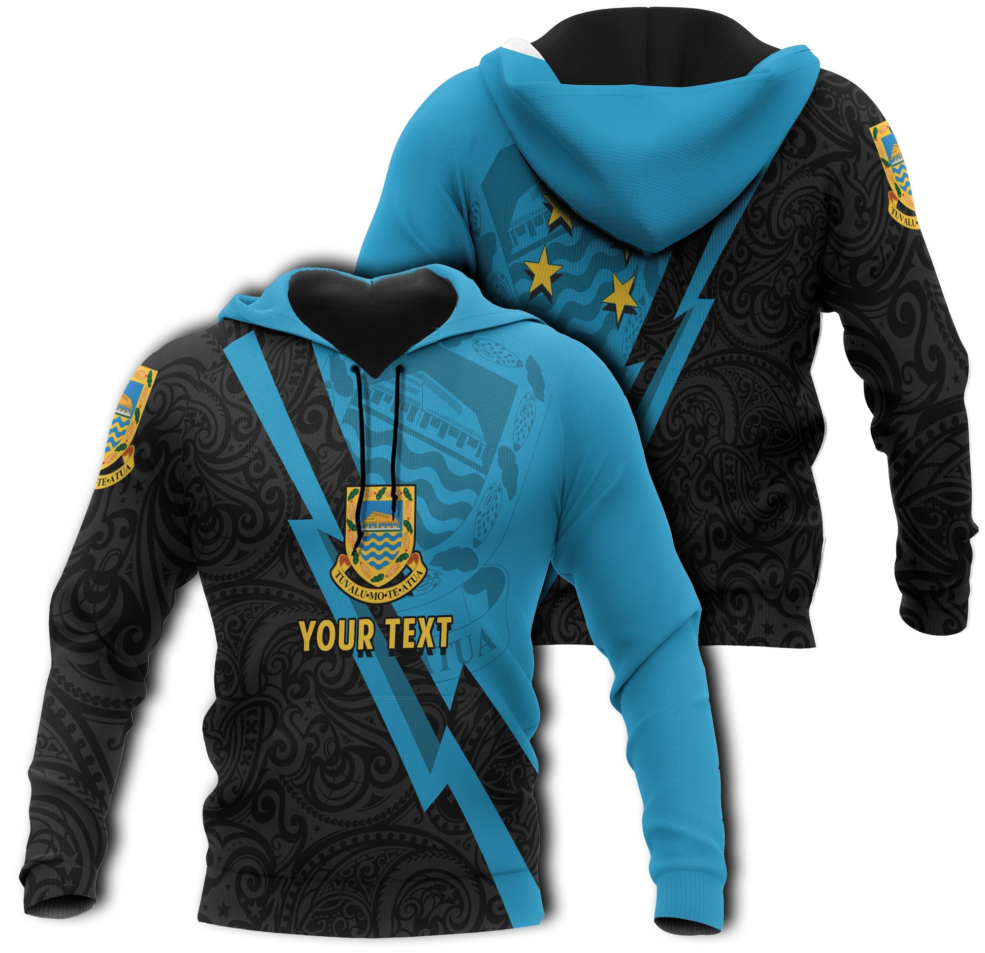 Tuvalu Custom Hoodie Lighting Version Unisex Blue Black - Polynesian Pride