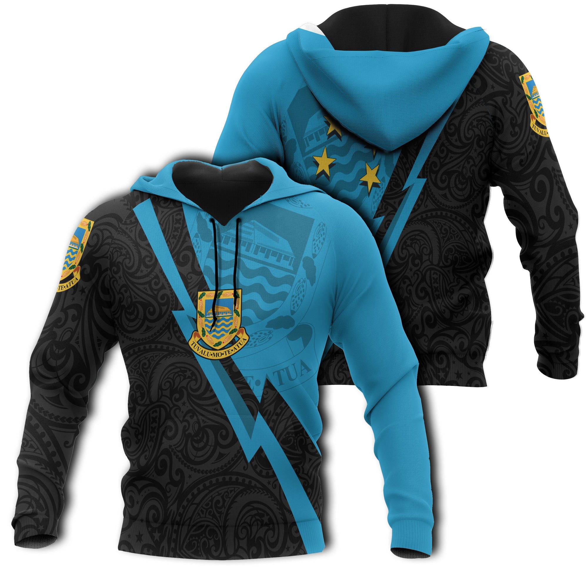 Tuvalu Hoodie Lighting Version Unisex Blue Black - Polynesian Pride