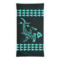 Hawaii Bandana Kakau Polynesian Hammerhead Shark Map Neck Gaiter - Turquoise - Polynesian Pride