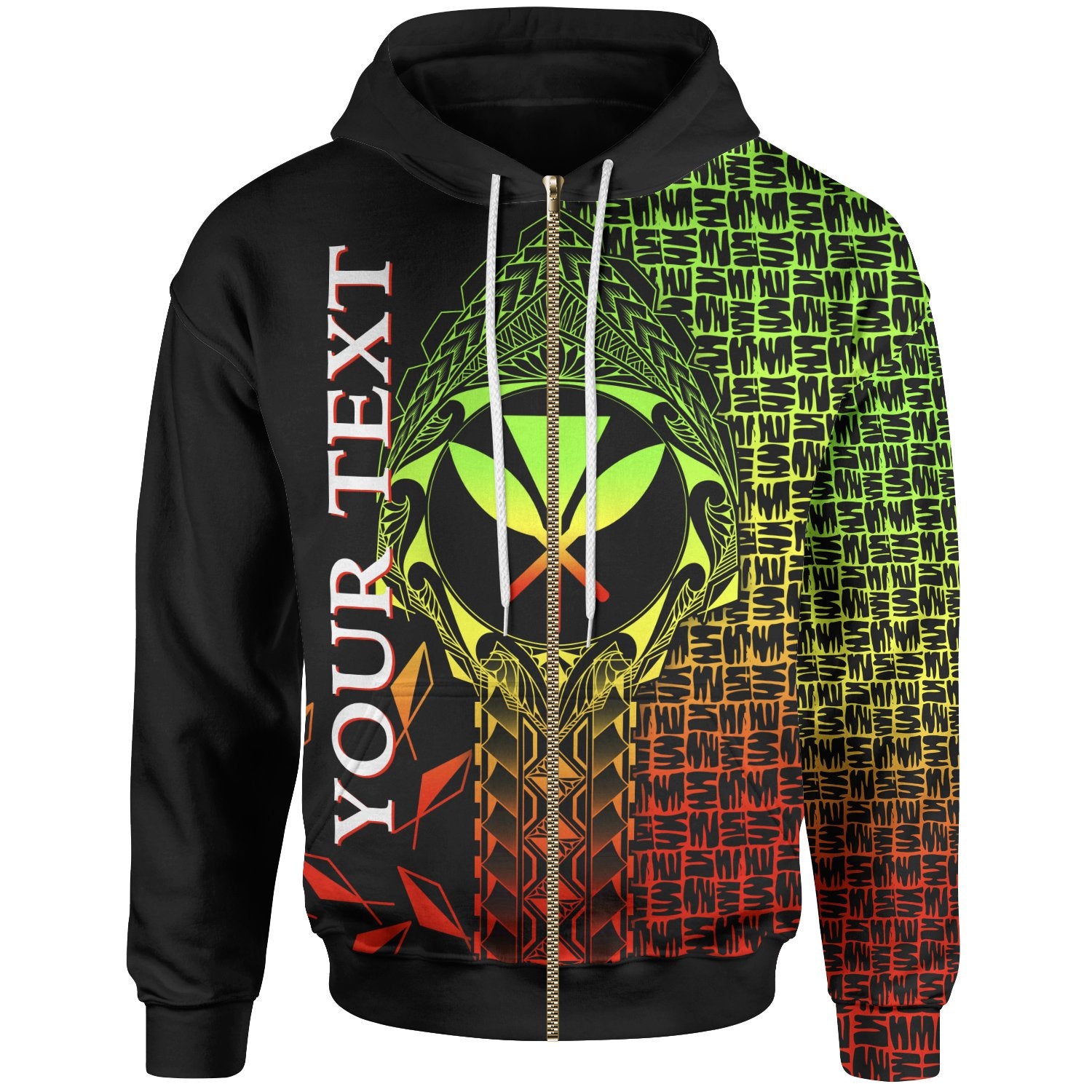 Hawaii Custom Zip up Hoodie Kanaka Maoli Rocket Style (Reggae) Unisex Black - Polynesian Pride