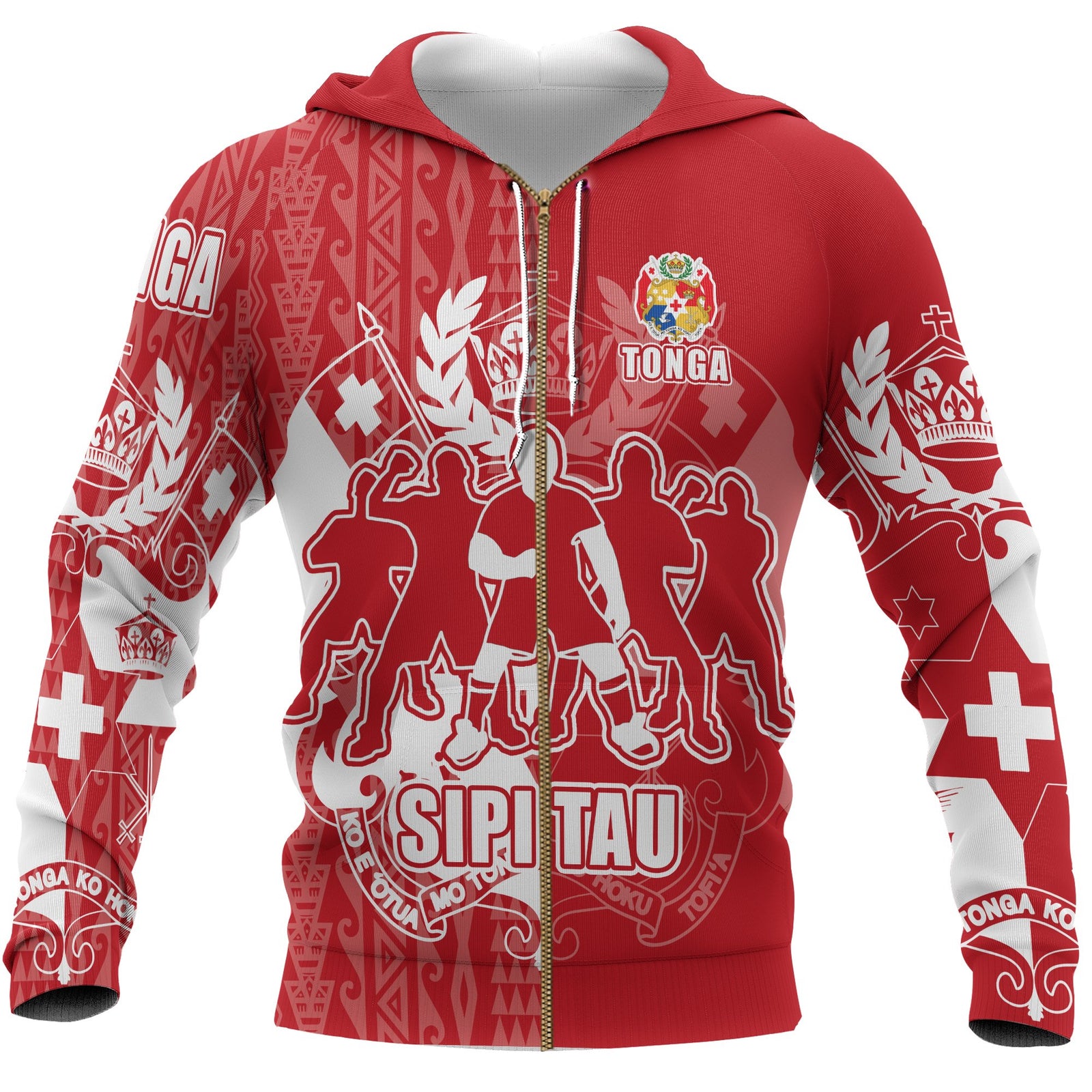 Tonga Zip up Hoodie Sipi Tau Dance Unisex Red - Polynesian Pride