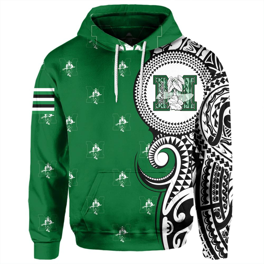 Custom Hawaii Hoodie Molokai High Tribal Kakau Pullover Hoodie Unisex Green - Polynesian Pride