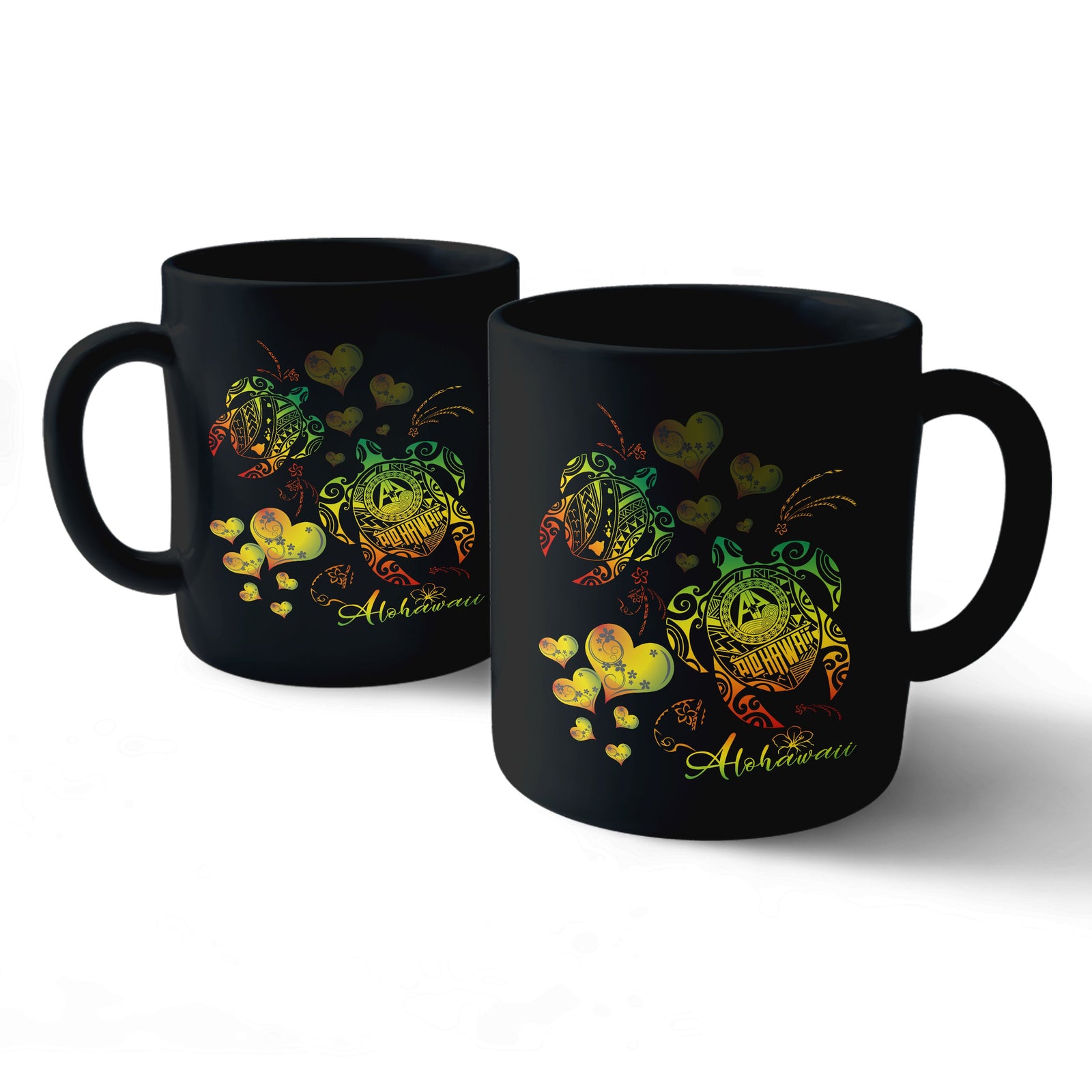 hawaiiTurtle Couple Love Polynesian Mug - AH Mug 11oz Black - Polynesian Pride
