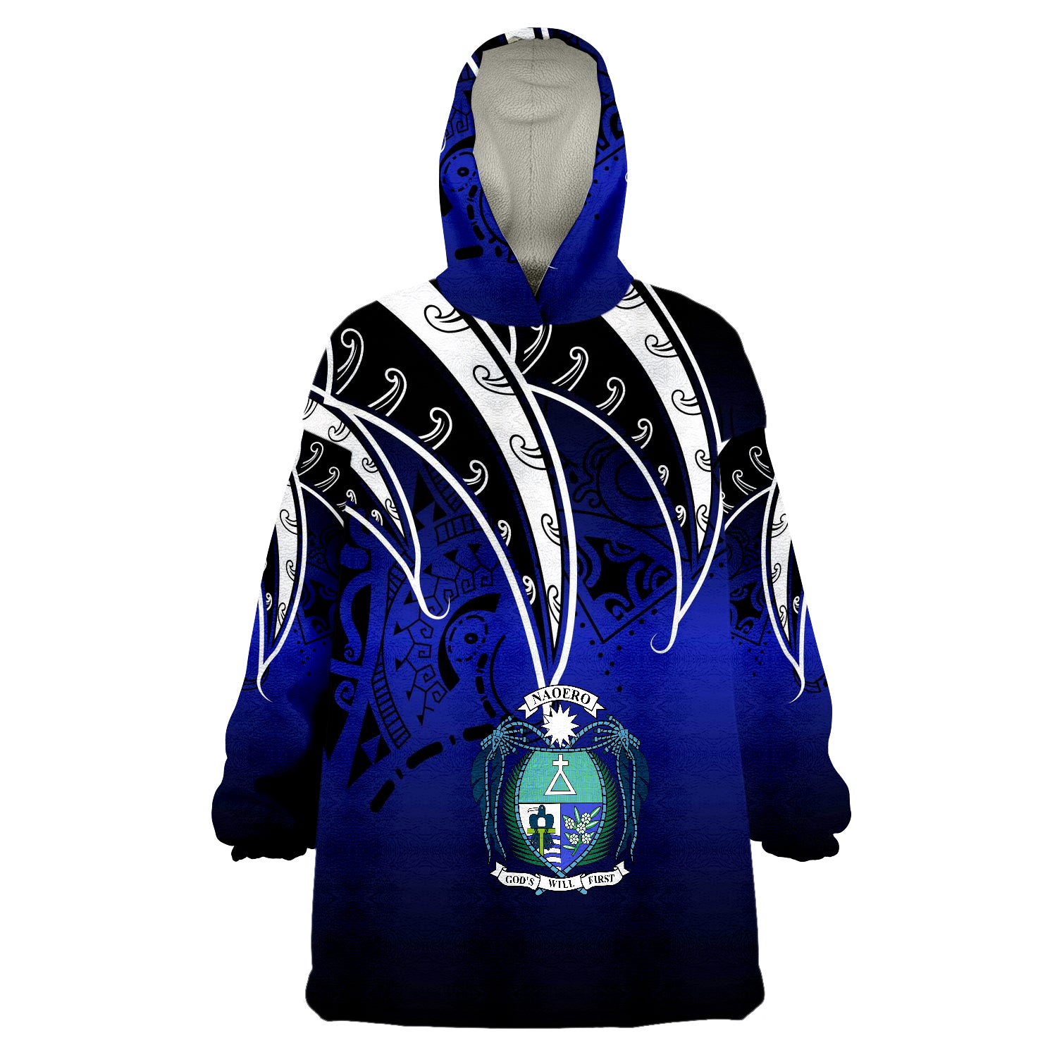 Nauru Tropical Leaf Gradient Blue Style Wearable Blanket Hoodie LT9 Unisex One Size - Polynesian Pride