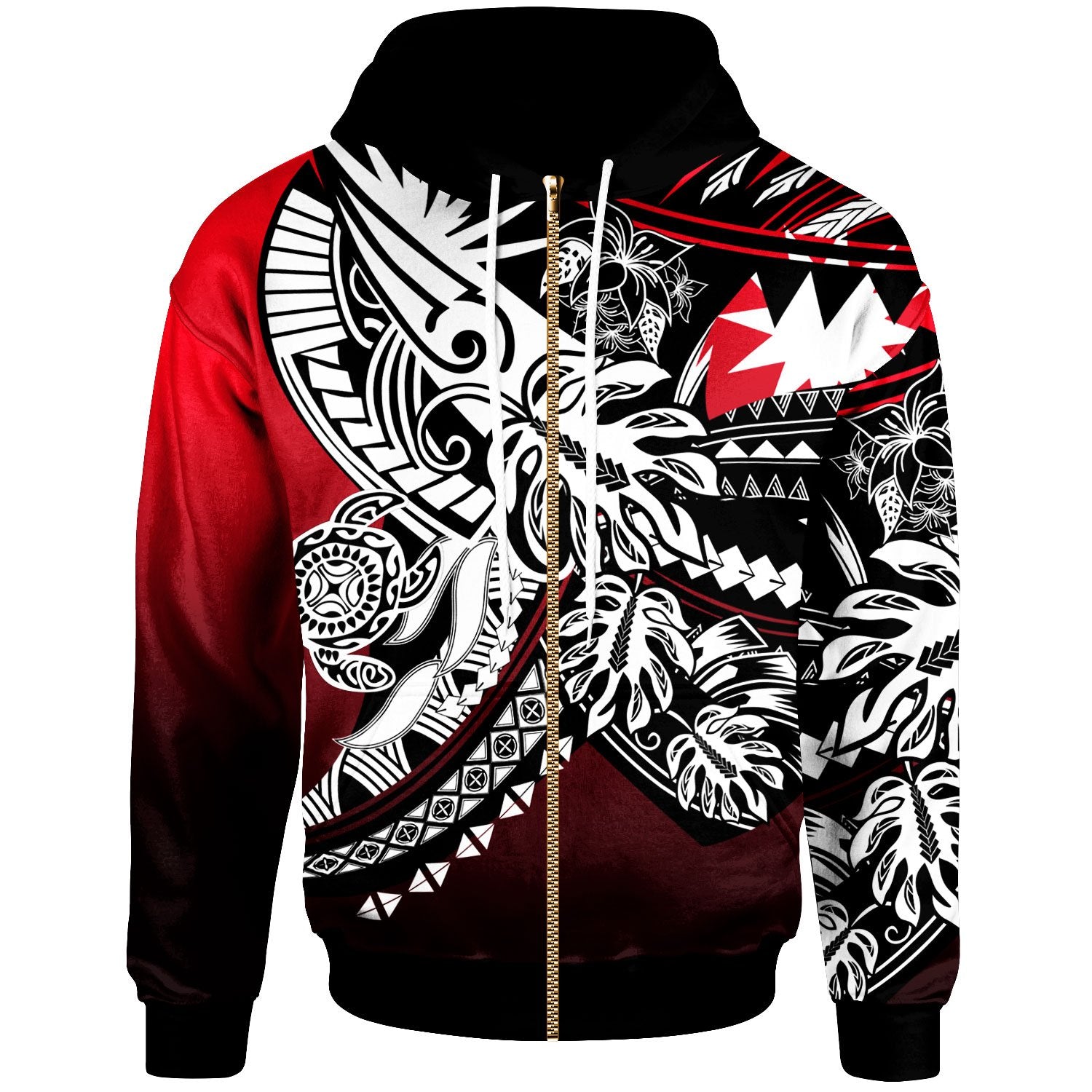 Nauru Zip Hoodie Tribal Jungle Pattern Red Color Unisex Red - Polynesian Pride