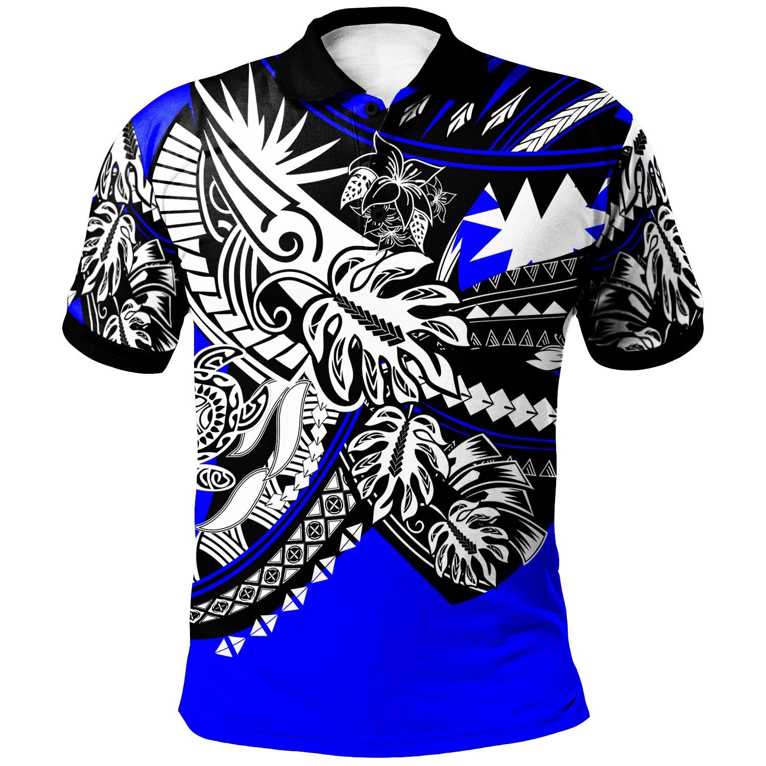 Nauru Polo Shirt Tribal Jungle Blue Pattern Unisex Blue - Polynesian Pride