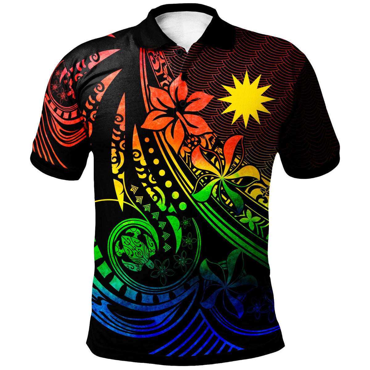 Nauru Polo Shirt The Flow Of The Ocean Rainbow Color Unisex Rainbow - Polynesian Pride