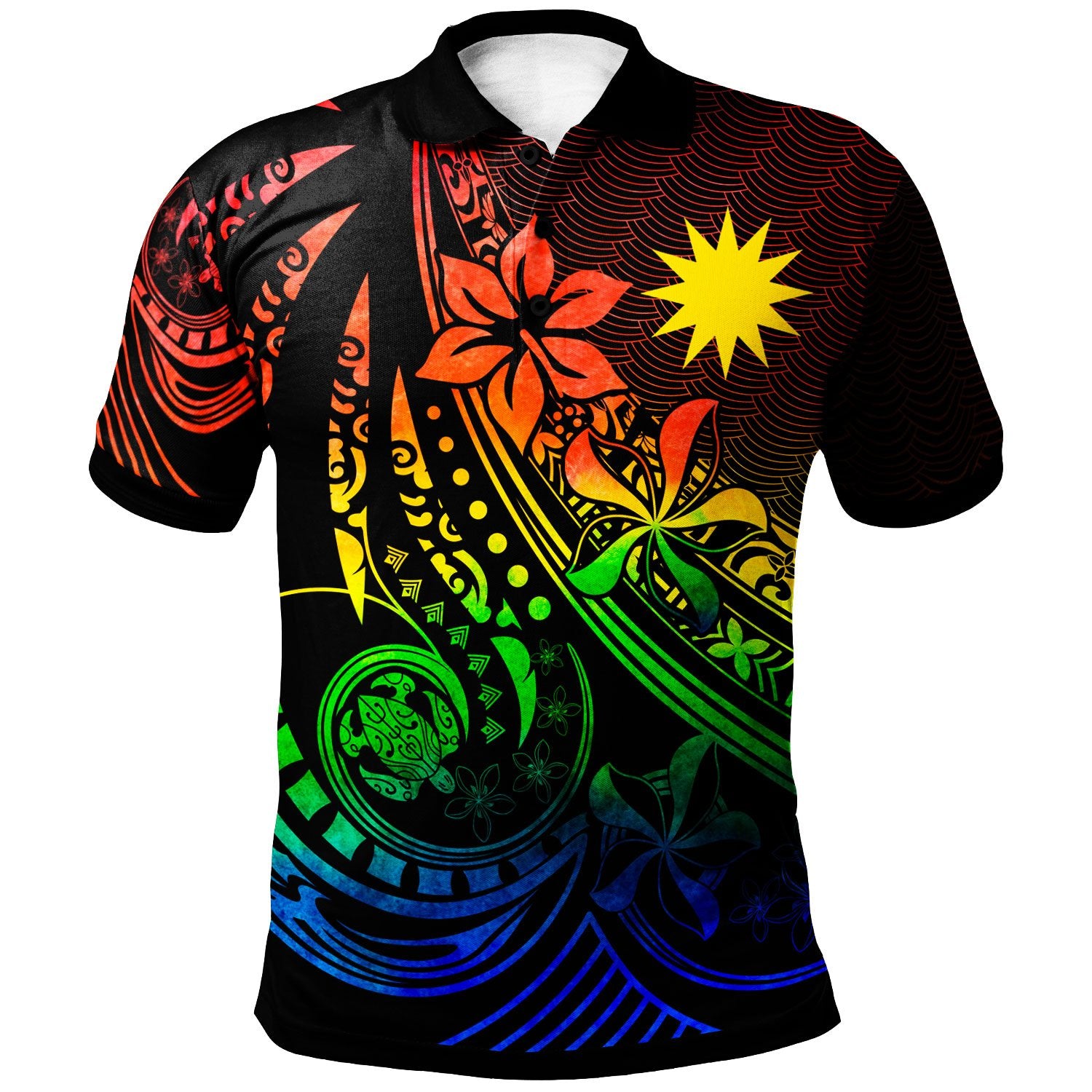 Nauru Polo Shirt The Flow Of The Ocean Rainbow Color Unisex Rainbow - Polynesian Pride