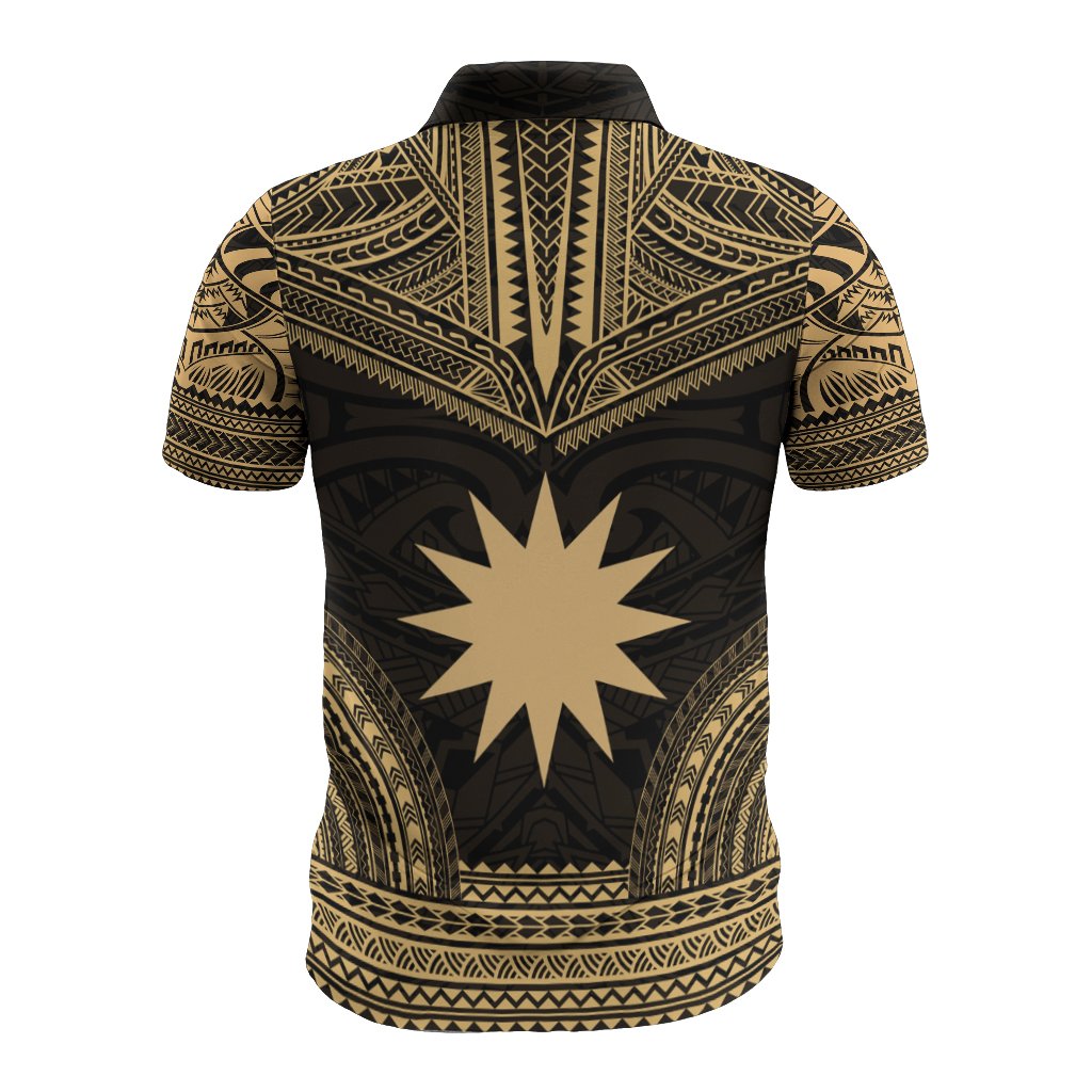 Nauru Polo Shirt Coat Of Arms Polynesian Chief Tattoo Gold Version - Polynesian Pride