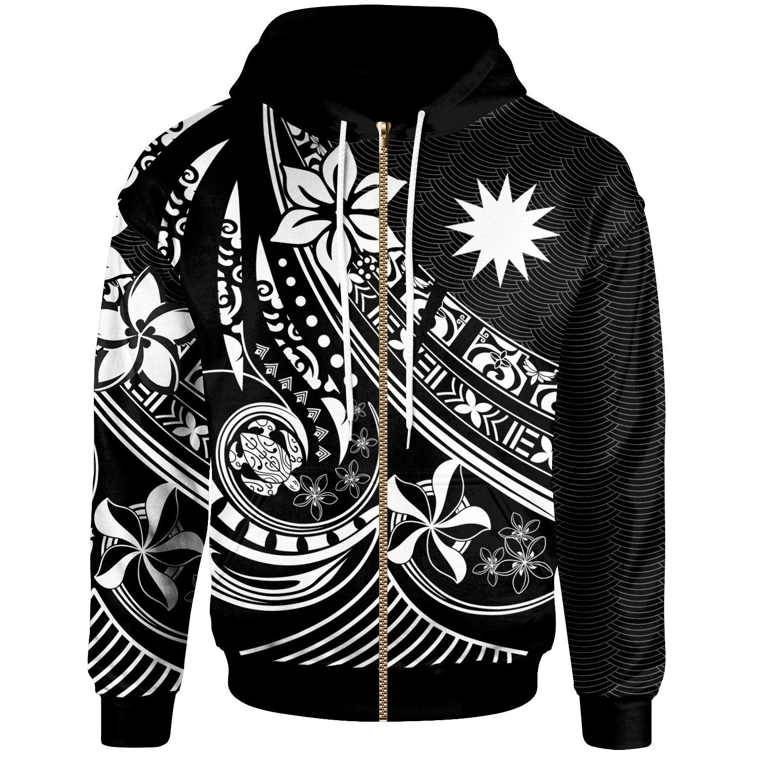 Nauru Zip Hoodie The Flow of The Ocean White Unisex White - Polynesian Pride