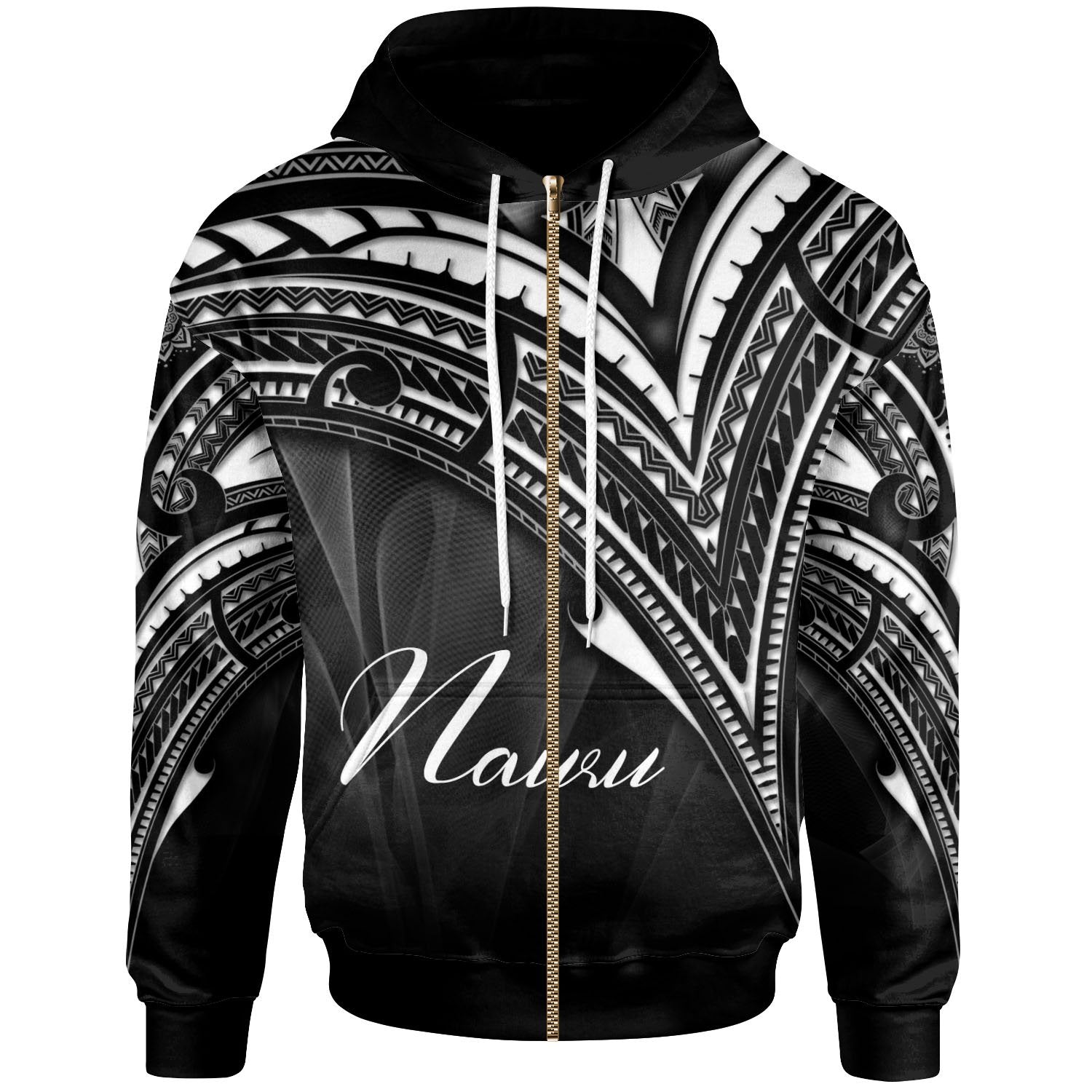 Nauru Zip Hoodie Cross Style Unisex Black - Polynesian Pride