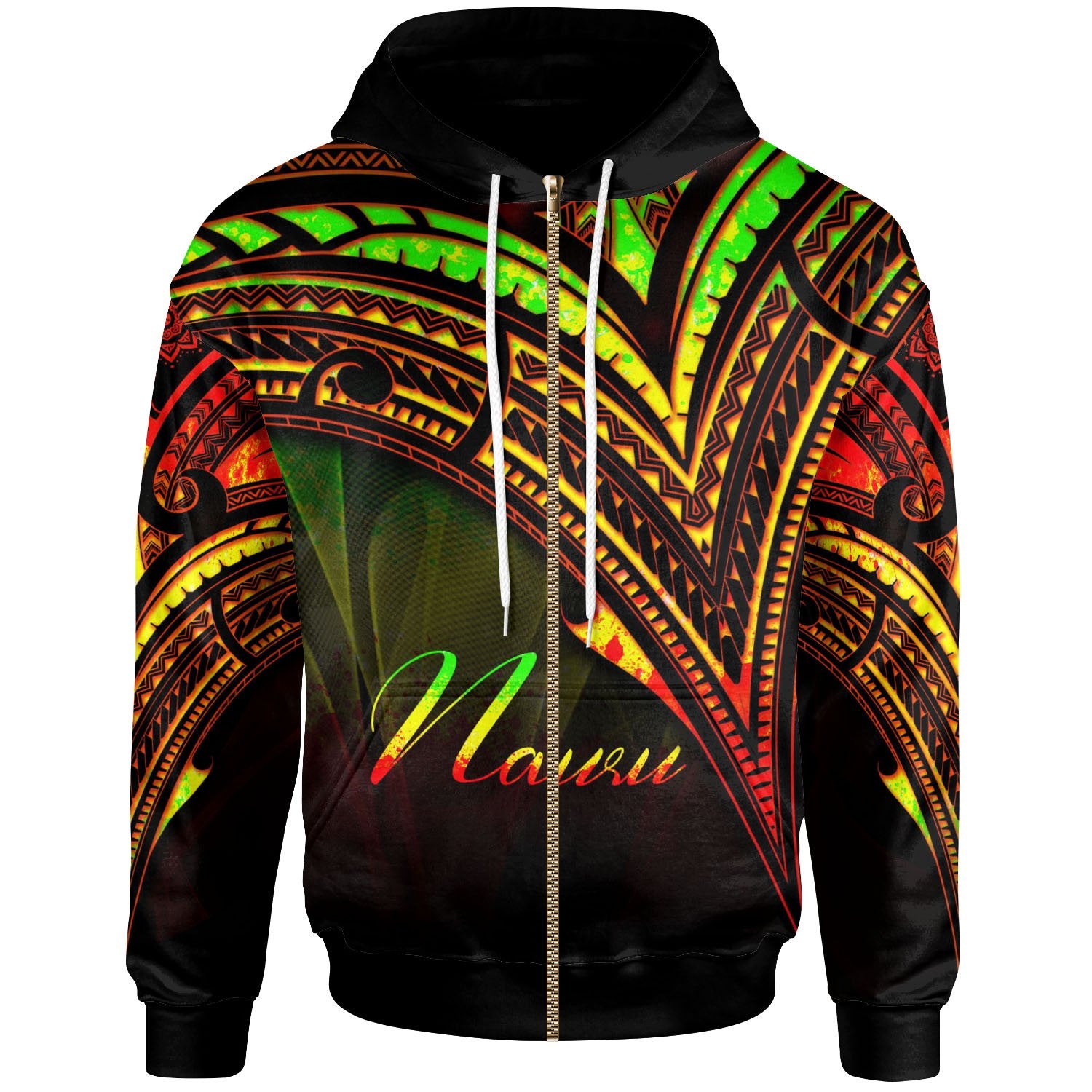 Nauru Zip Hoodie Reggae Color Cross Style Unisex Black - Polynesian Pride