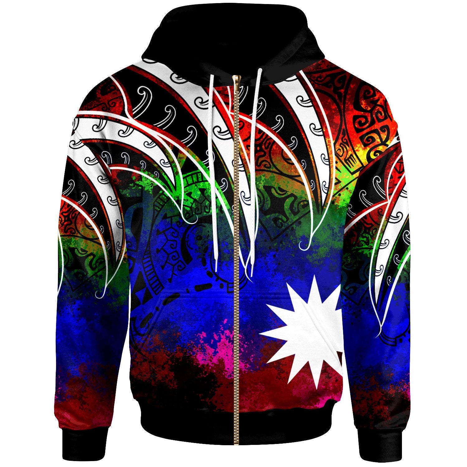 Nauru Zip Hoodie Tropical Leaf Rainbow Color Unisex Rainbow - Polynesian Pride