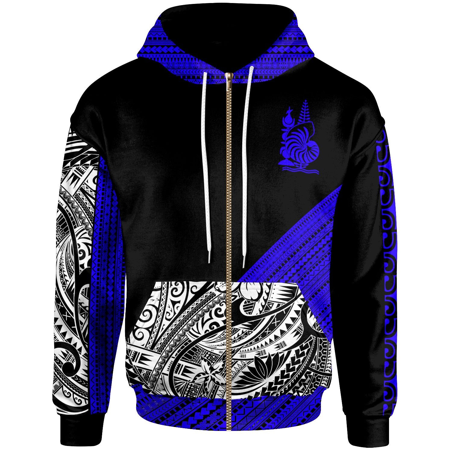 New Caledonia Custom Zip Hoodie Diagonal Pattern Dark Blue Unisex Dark Blue - Polynesian Pride