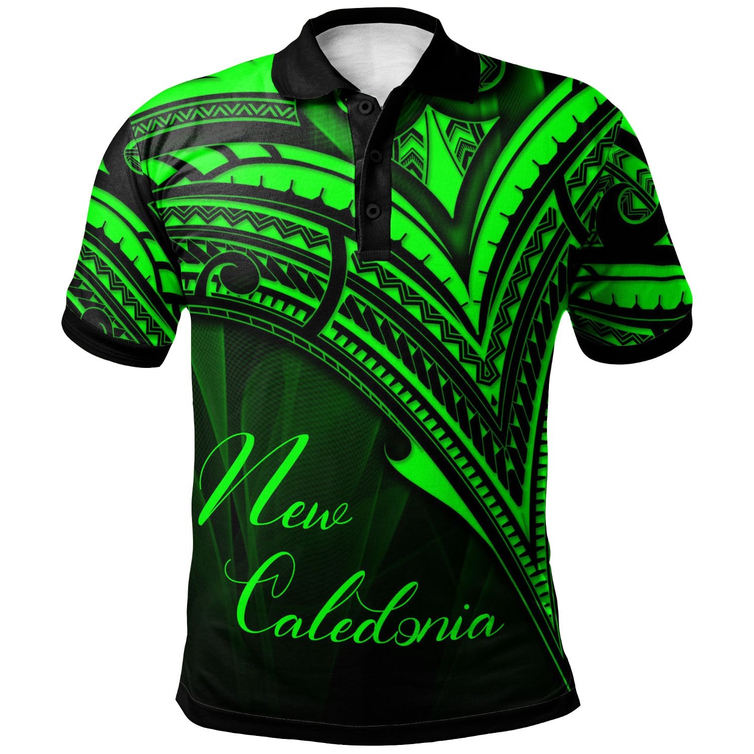 New Caledonia Polo Shirt Green Color Cross Style Unisex Black - Polynesian Pride