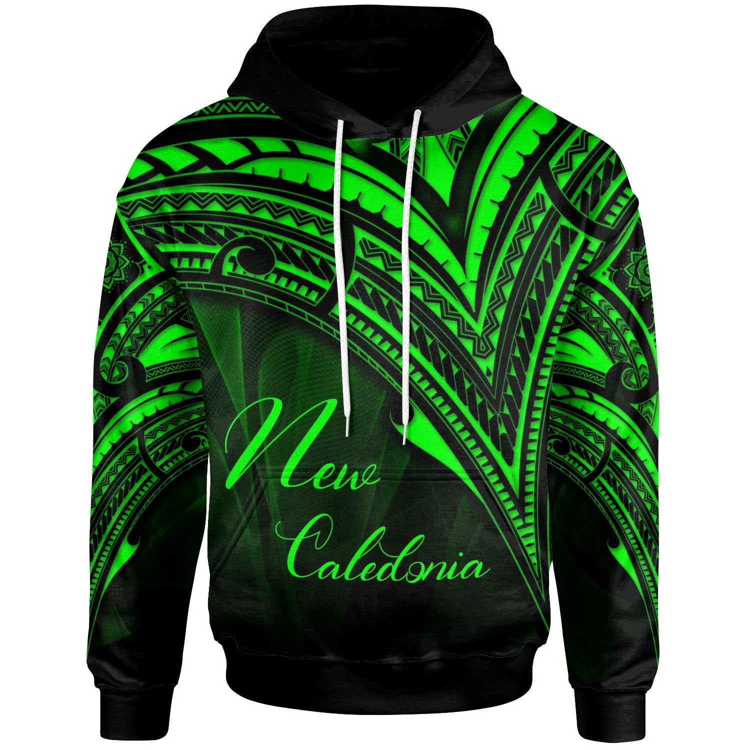 New Caledonia Hoodie Green Color Cross Style Unisex Black - Polynesian Pride