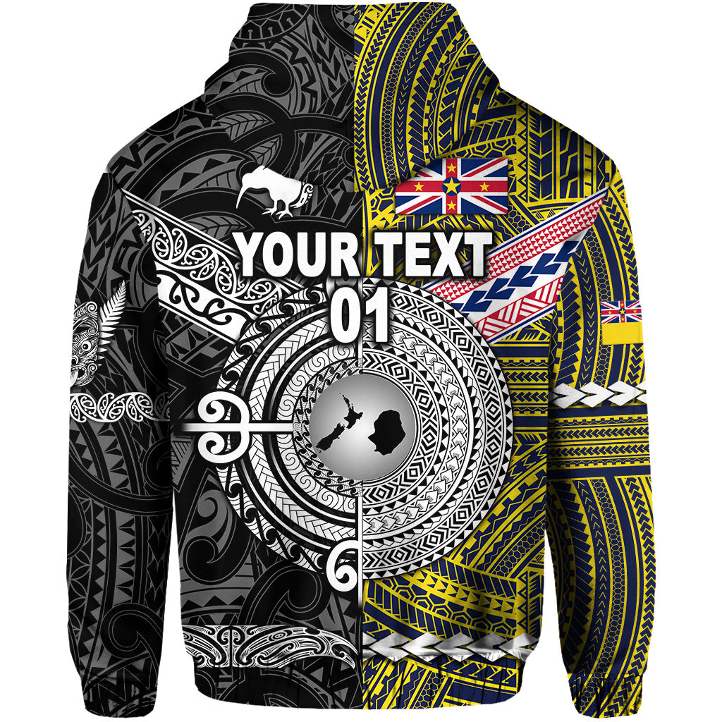 Custom New Zealand Niue Hoodie Maori and Polynesian Together Black, Custom Text and Number LT8 - Polynesian Pride
