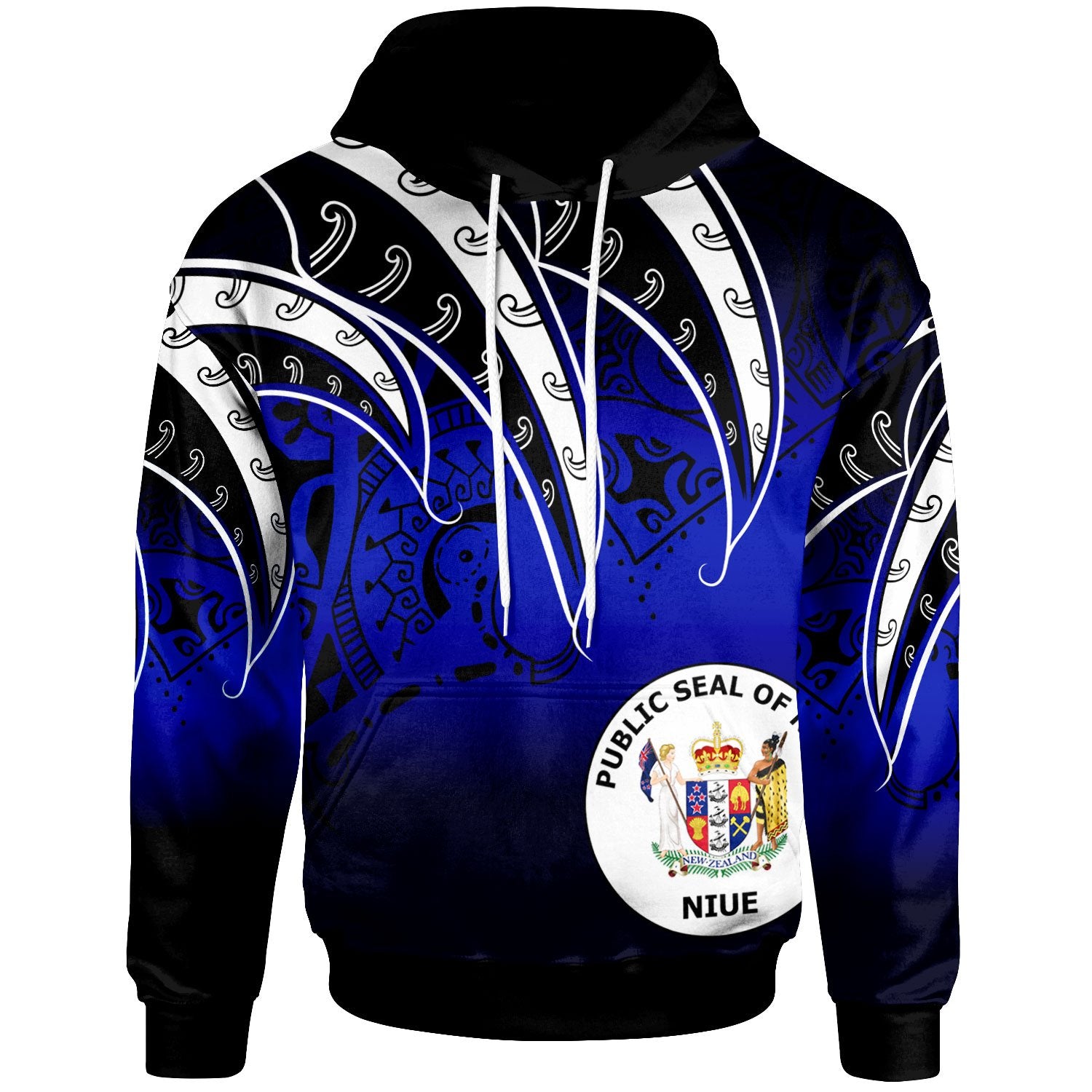 Niue Hoodie Tropical Leaf Gradient Blue Style Unisex Blue - Polynesian Pride