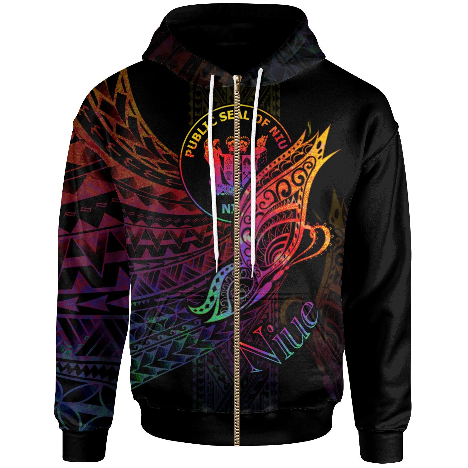 Niue Zip Hoodie Butterfly Polynesian Style Unisex Black - Polynesian Pride