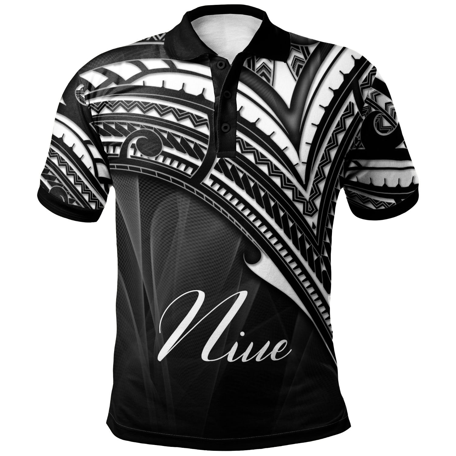 Niue Polo Shirt Cross Style Unisex Black - Polynesian Pride