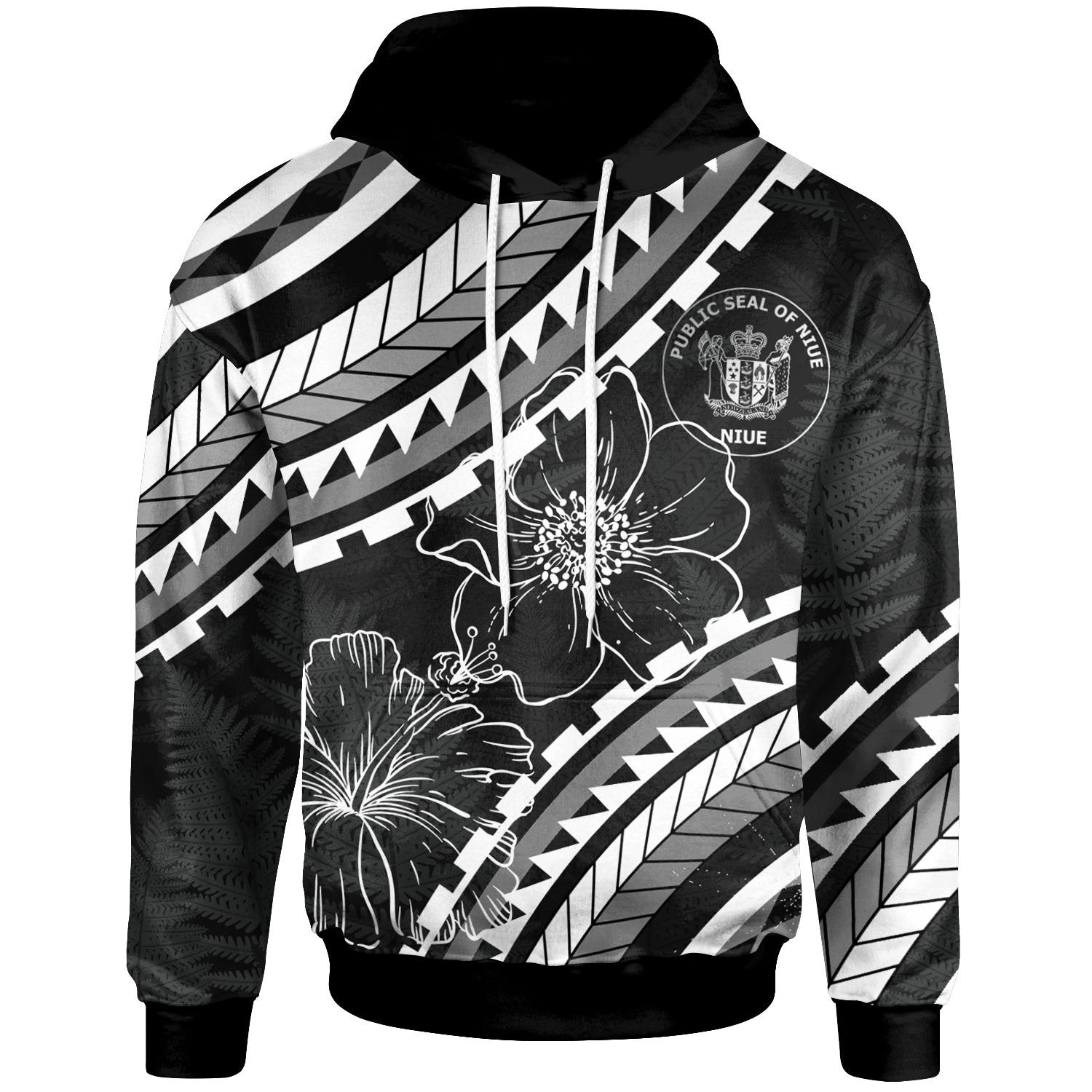 Niue Hoodie Palm Leaf Texture Black Unisex Black - Polynesian Pride