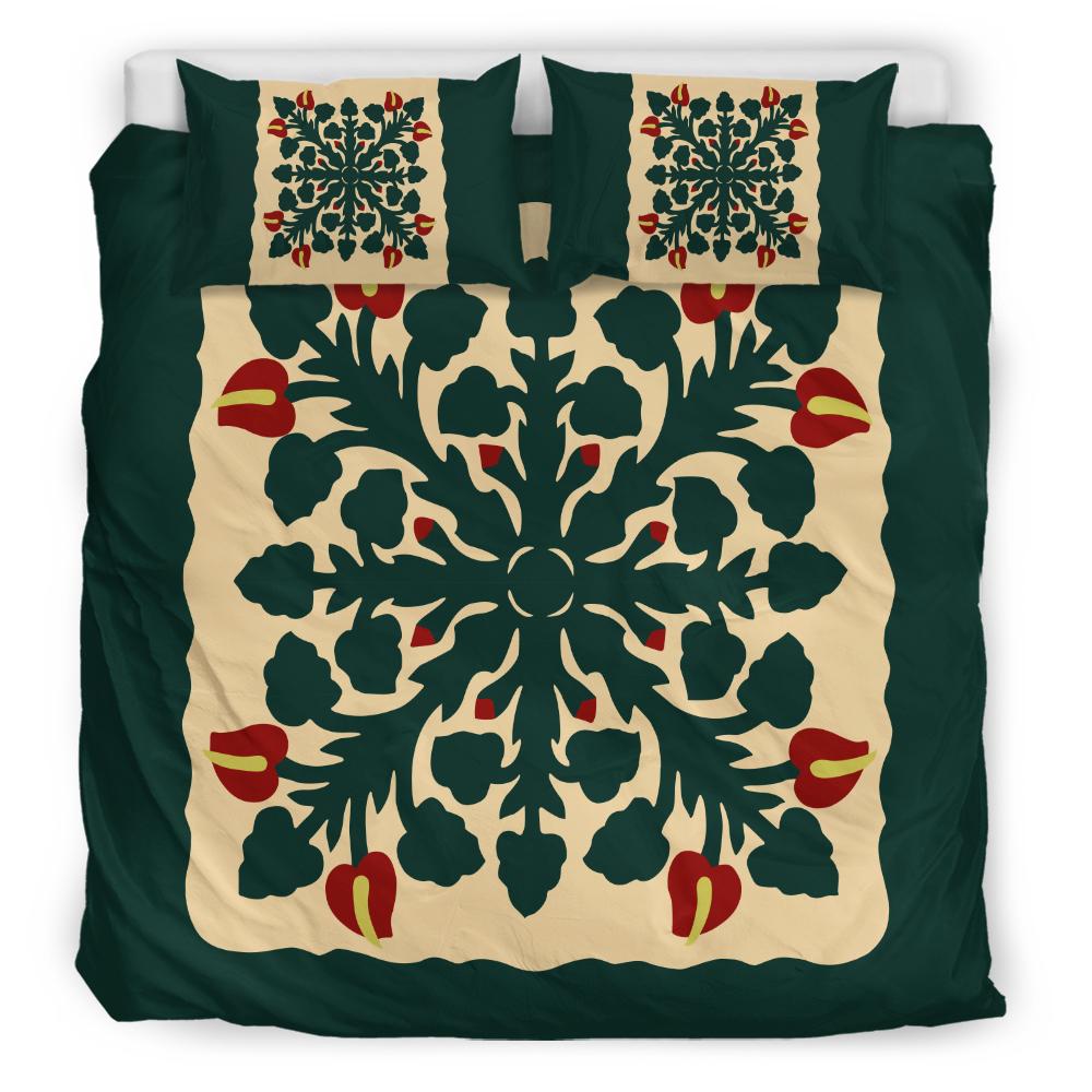 Hawaiian Quilt Anthurium Flowers Bedding Set - AH - Polynesian Pride