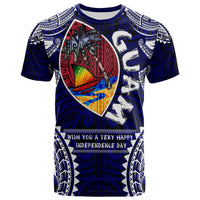 Guam T Shirt Custom Guam Independence Day Wish You A Very Happy Independence Day With Polynesian Patterns LT10 Navy - Polynesian Pride