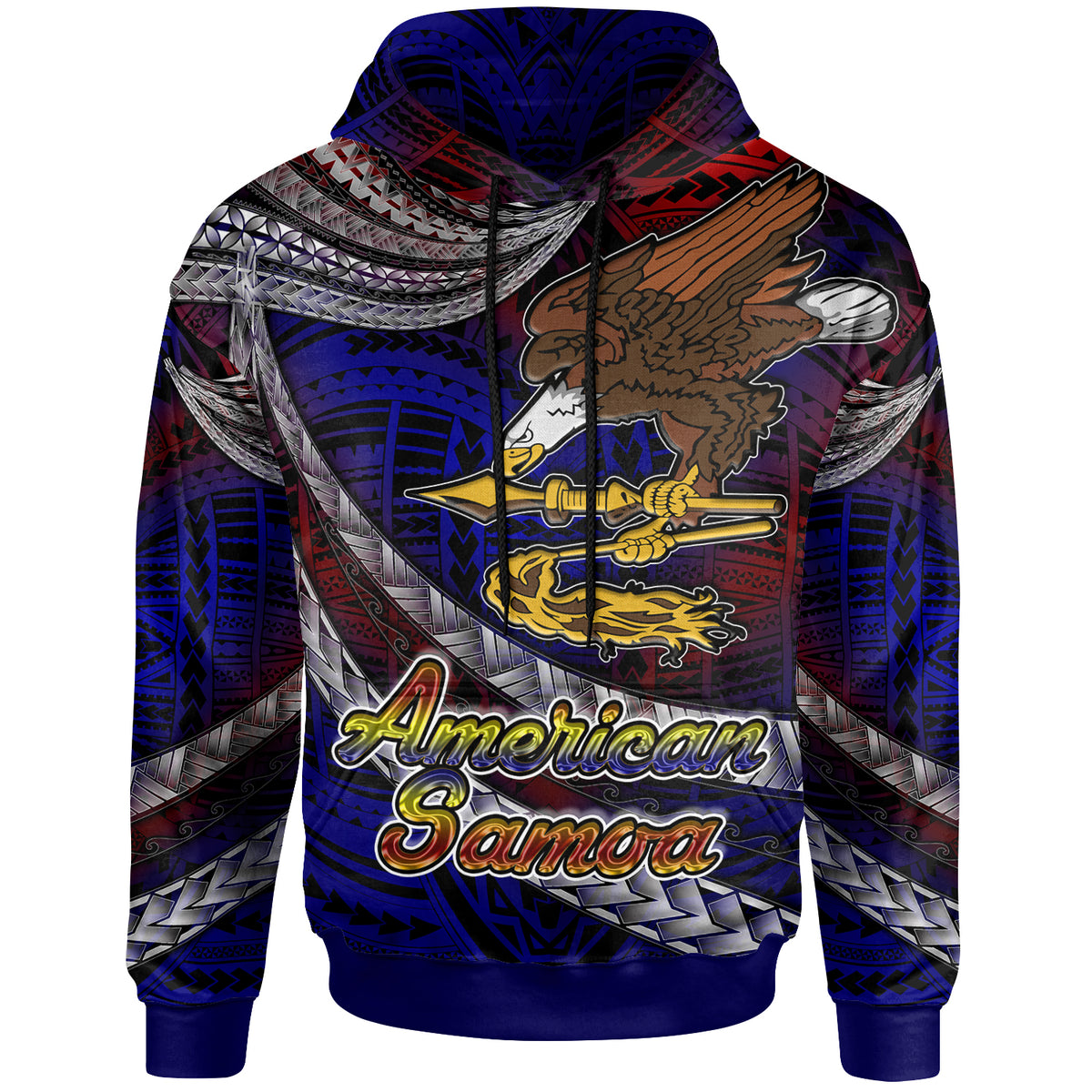 American Samoa Hoodie Custom American Samoa Eagle With Polynesian Patterns Hoodie LT10 Blue - Polynesian Pride