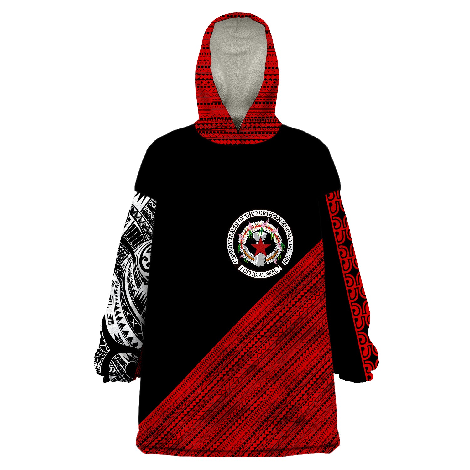 Northern Mariana Islands Polynesian Diagonal Pattern Red Wearable Blanket Hoodie LT9 Unisex One Size - Polynesian Pride