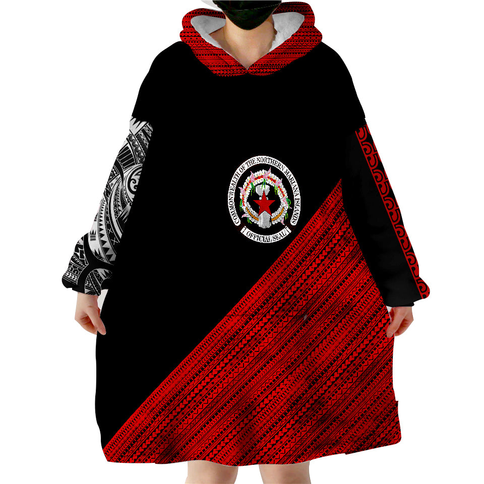 Northern Mariana Islands Polynesian Diagonal Pattern Red Wearable Blanket Hoodie LT9 - Polynesian Pride