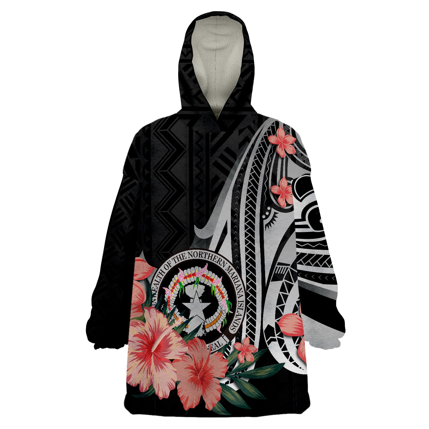 Northern Mariana Islands Polynesian Hibiscus Pattern Style Wearable Blanket Hoodie LT9 Unisex One Size - Polynesian Pride