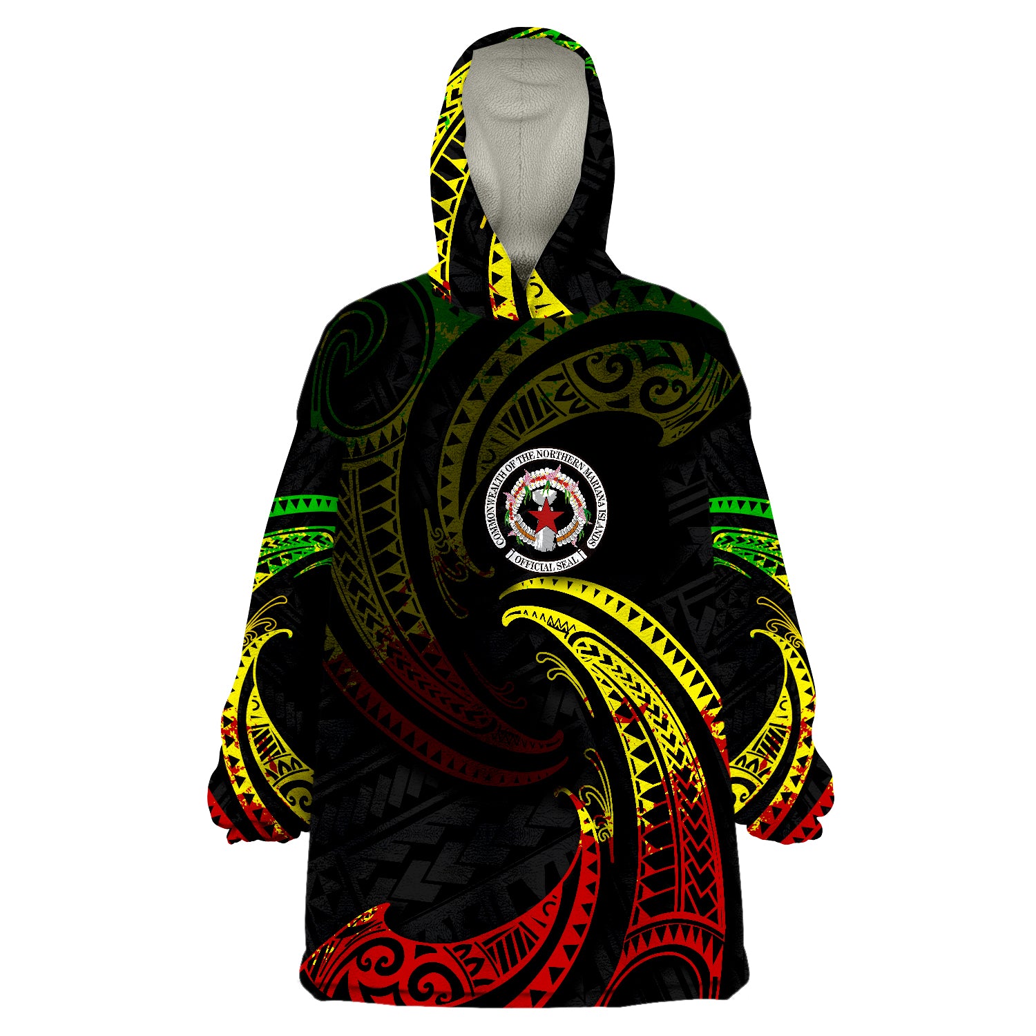 Northern Mariana Islands Reggae Tribal Wave Wearable Blanket Hoodie LT9 Unisex One Size - Polynesian Pride