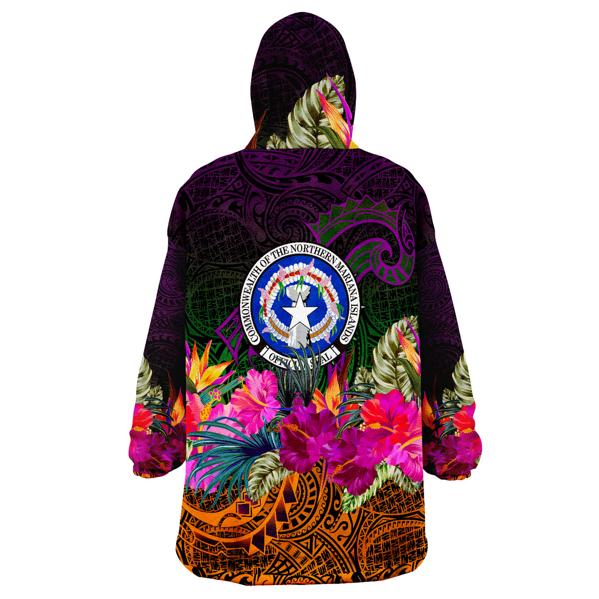 Northern Mariana Islands Summer Hibiscus Wearable Blanket Hoodie LT9 - Polynesian Pride