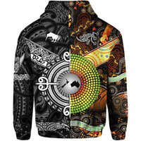 New Zealand Australia Zip Hoodie for Kid Maori and Aboriginal Together Black LT8 - Polynesian Pride