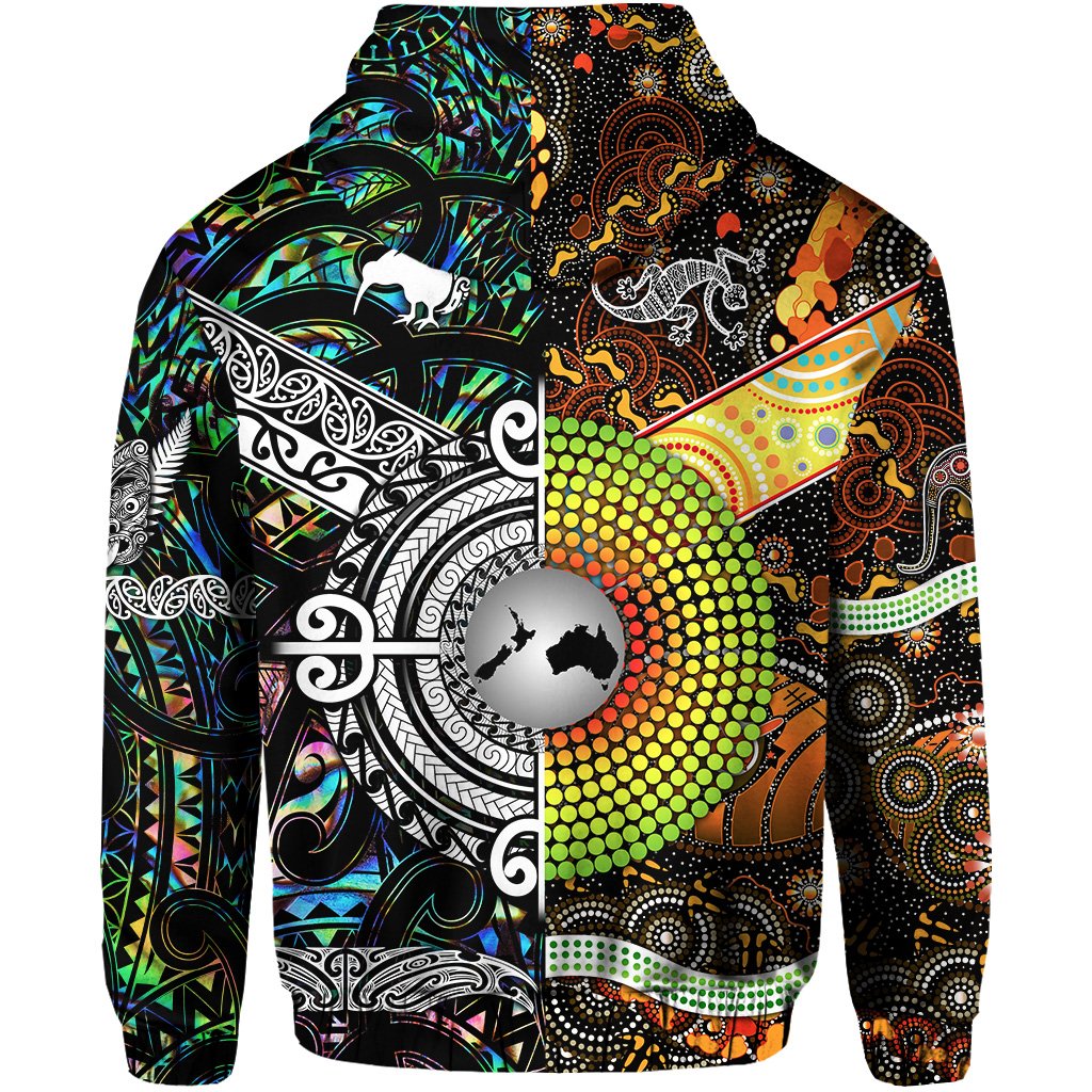 Custom New Zealand Australia Hoodie Maori and Aboriginal Together Paua Shell LT8 - Polynesian Pride