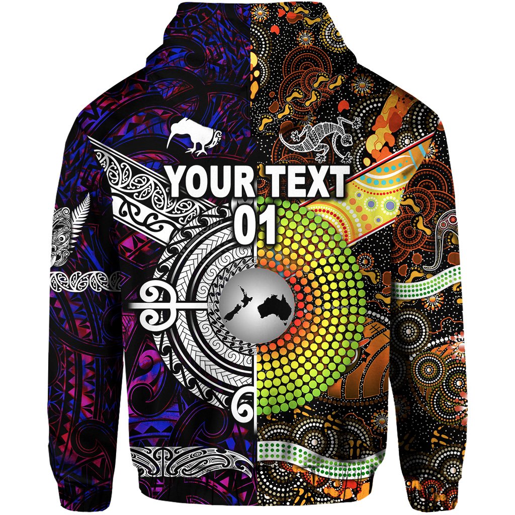 Custom New Zealand Australia Hoodie Maori and Aboriginal Together Purple, Custom Text and Number LT8 - Polynesian Pride