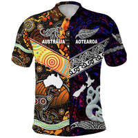 Custom New Zealand Australia Polo Shirt Maori and Aboriginal Together Purple, Custom Text and Number LT8 - Polynesian Pride